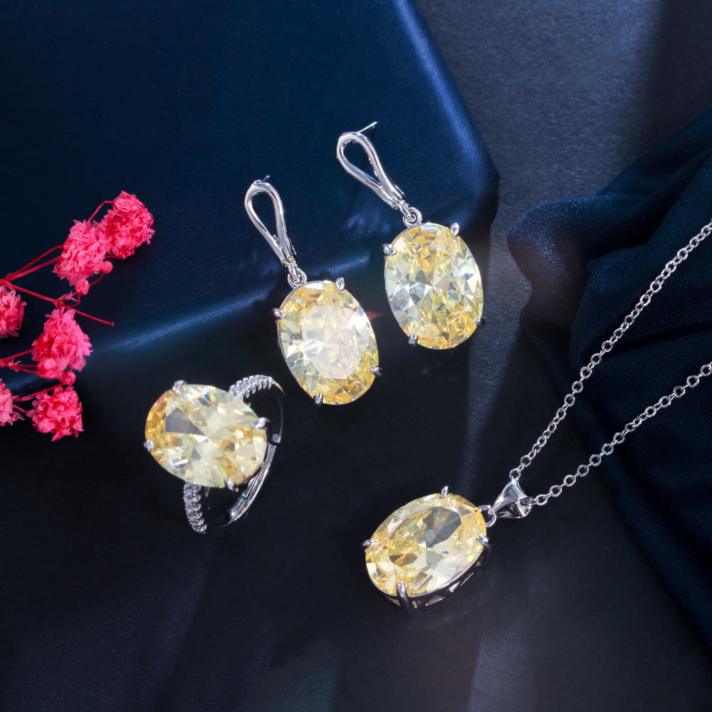 Ins Cool Style Necklace Earrings - Elegant Luxurious, Small-Scale Minimalist Zirconia Drop Earrings Ring Set Three-Part Chain