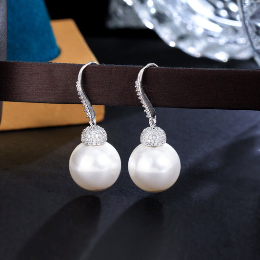 Korean Dongamantown unique pearl earrings with tiny inlaid zirconia sweet earrings personalized ear hooks small accessories