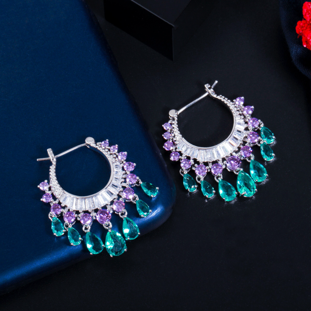 Newly released stylish round circle drop zirconia fringes for women's earrings fashionable fairy ear pendants with ear clasps