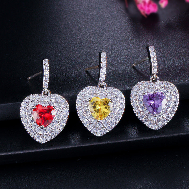 Korean-style heart-shaped silver stud earrings Korean-style 925 sterling silver high-end micro-set zirconia earrings