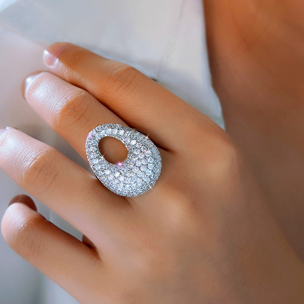 European and American fashion micro-set zirconia open-ended ring luxurious and elegant with open electroplated 18K gold finger ring accessory for hands