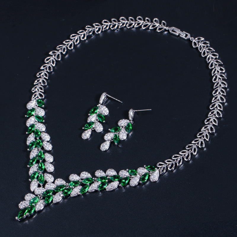 High-end zirconia two-piece bridal banquet earrings and necklace set accessory