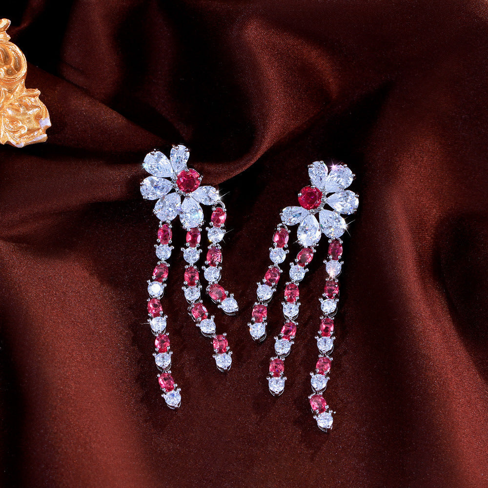 Ultra-shining zirconia high-end style earrings luxurious and niche popular among netizens versatile fringed ear pendants simple and fashionable accessories