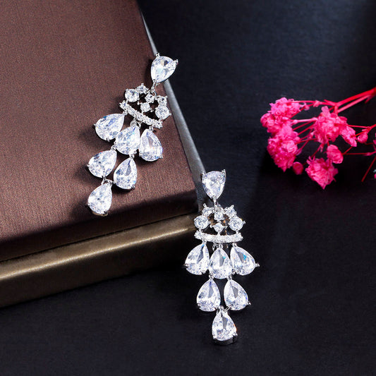 European and American fashion drop-shaped zirconia earrings for elegant women Perfect accessory for a group of friends' formal evening dress