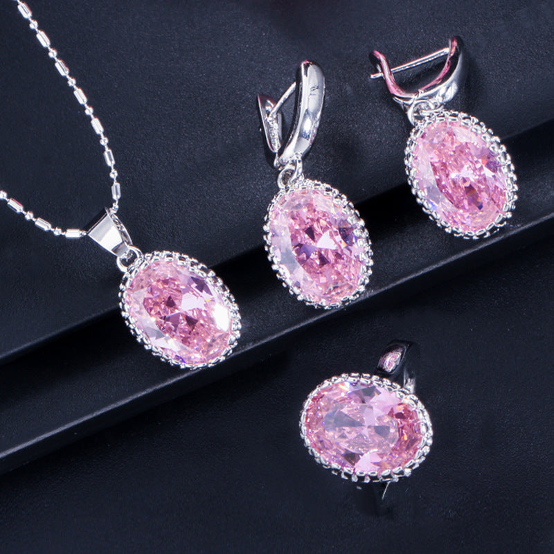 Korean version high-end fashionable chain set - zircon necklace, ring and earrings jewelry set