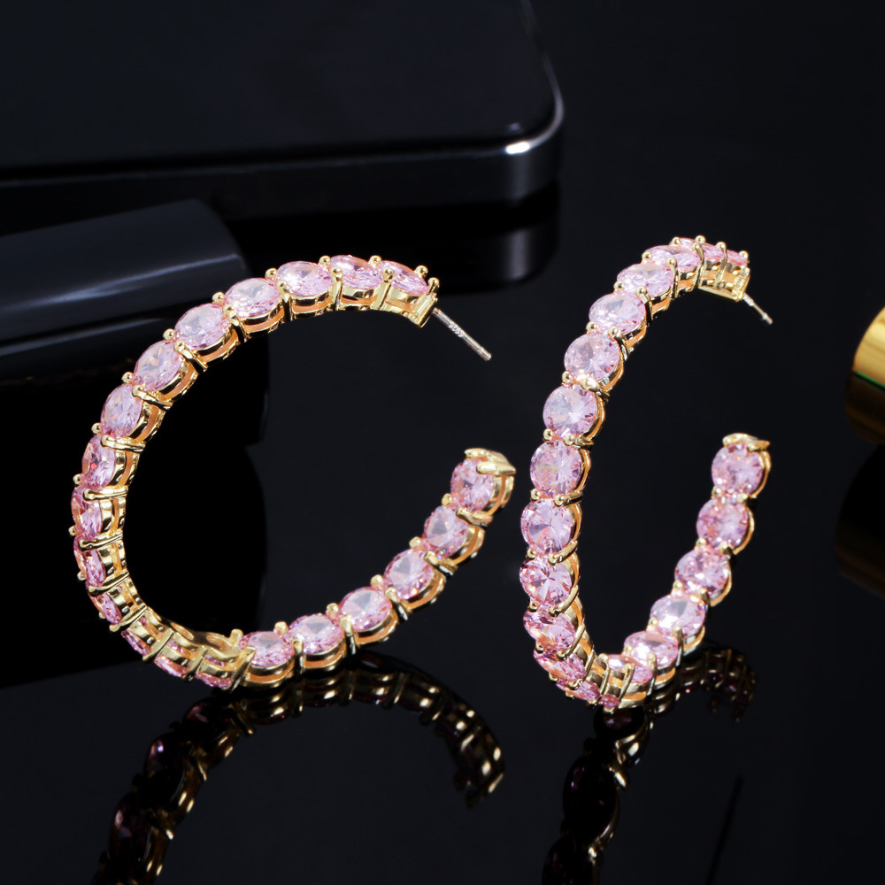 Korean Dongamantown style powder diamond-encrusted ear ring Made of S925 silver electroplated with gold and featuring zirconium stones Ear ring set