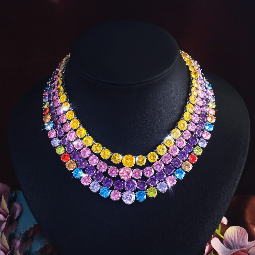 Ultra-shiny colored gemstone necklace choker fashionable and versatile high-end zircon jewelry accessory jewelry piece