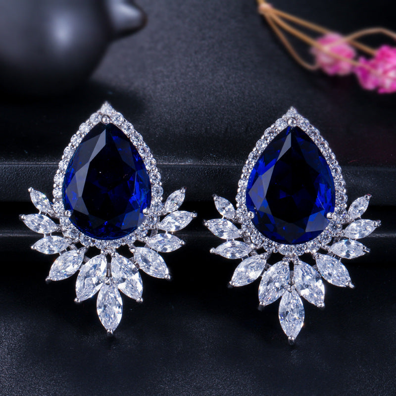 High-end fashionable drop-shaped AAA zircon gemstone earrings