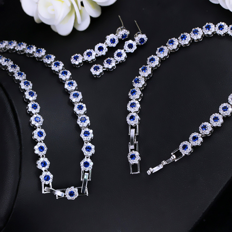 European and American classic fashion zirconian bridal set - exquisite craftsmanship micro-set AAA zirconian necklace and earrings set