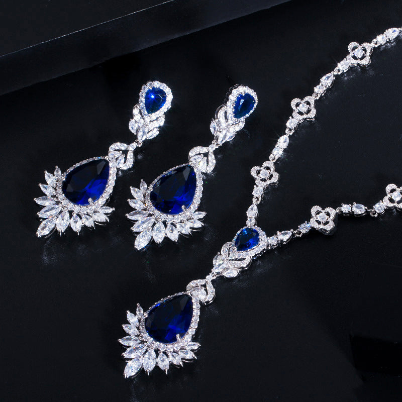 New bride's wedding dress zircon bracelet wedding jewelry necklace earrings two-piece set