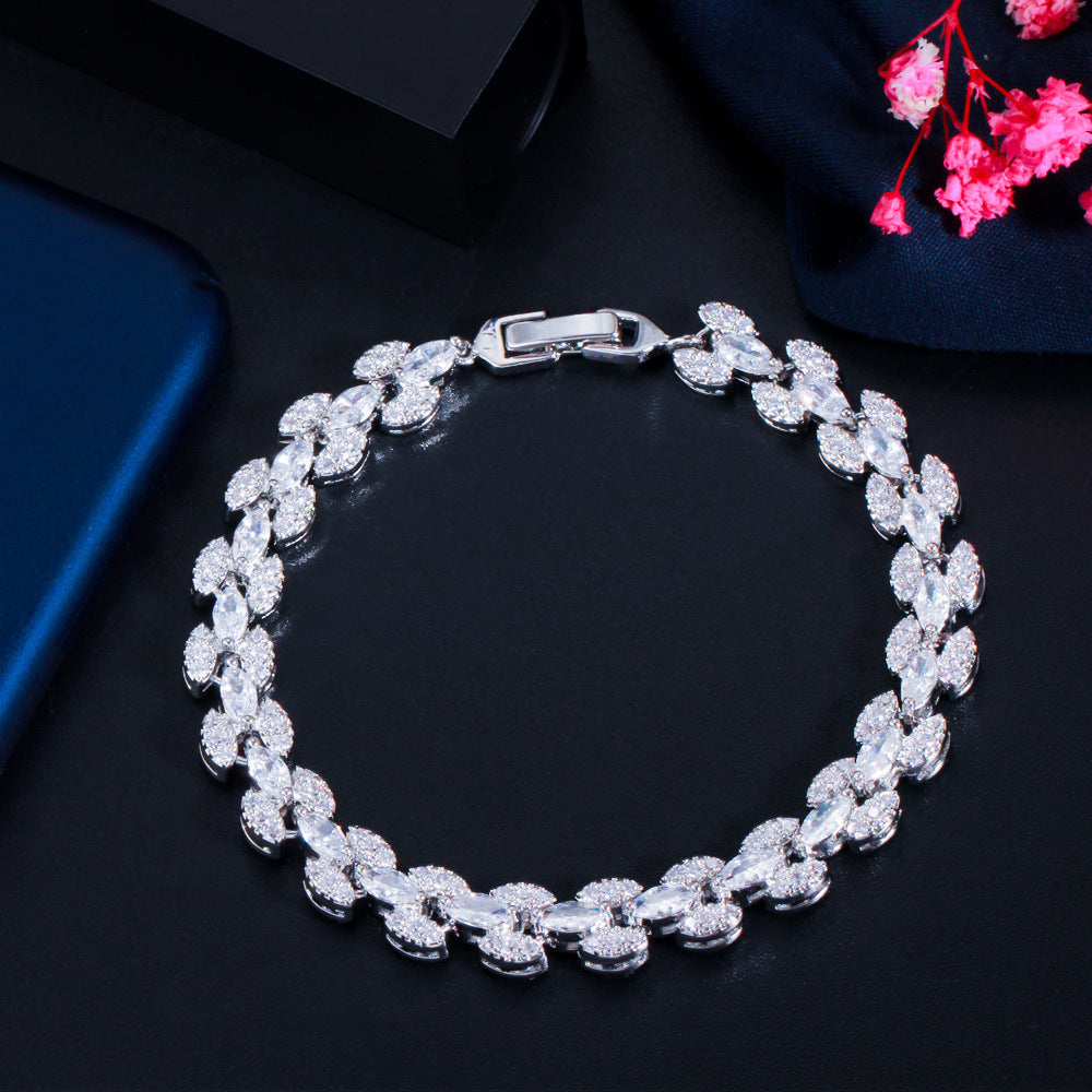 Best-selling Roman bracelet, chrome-plated white gold handcrafted jewelry double-row marquise-shaped zirconia and full-diamond handchain in Europe and America