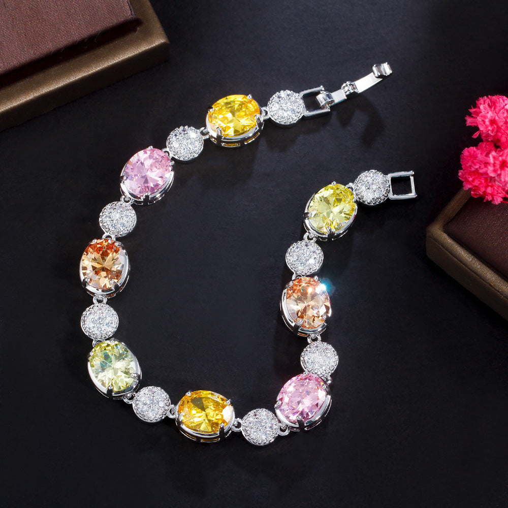 Bronze electroplated with 18K gold with colored diamonds and zirconia High-end jewelry Yellow gemstone women's handpiece