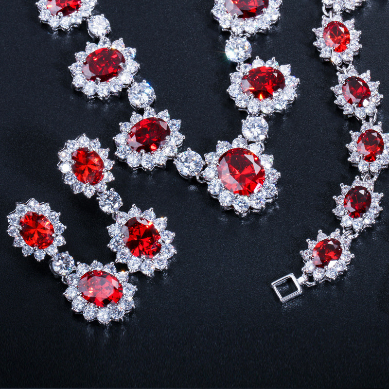 European and American brides' wedding wedding dress banquet jewelry set Micro-set AAA zirconia earrings necklaces and bracelets set