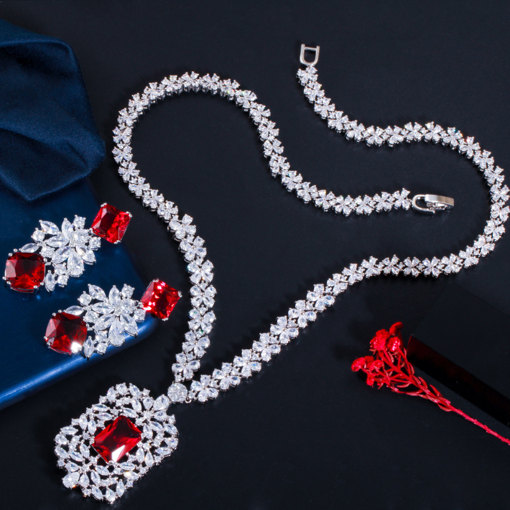 Korean-style bridal zircon necklace earrings and chain set for wedding banquet evening party and party wear set of jewelry