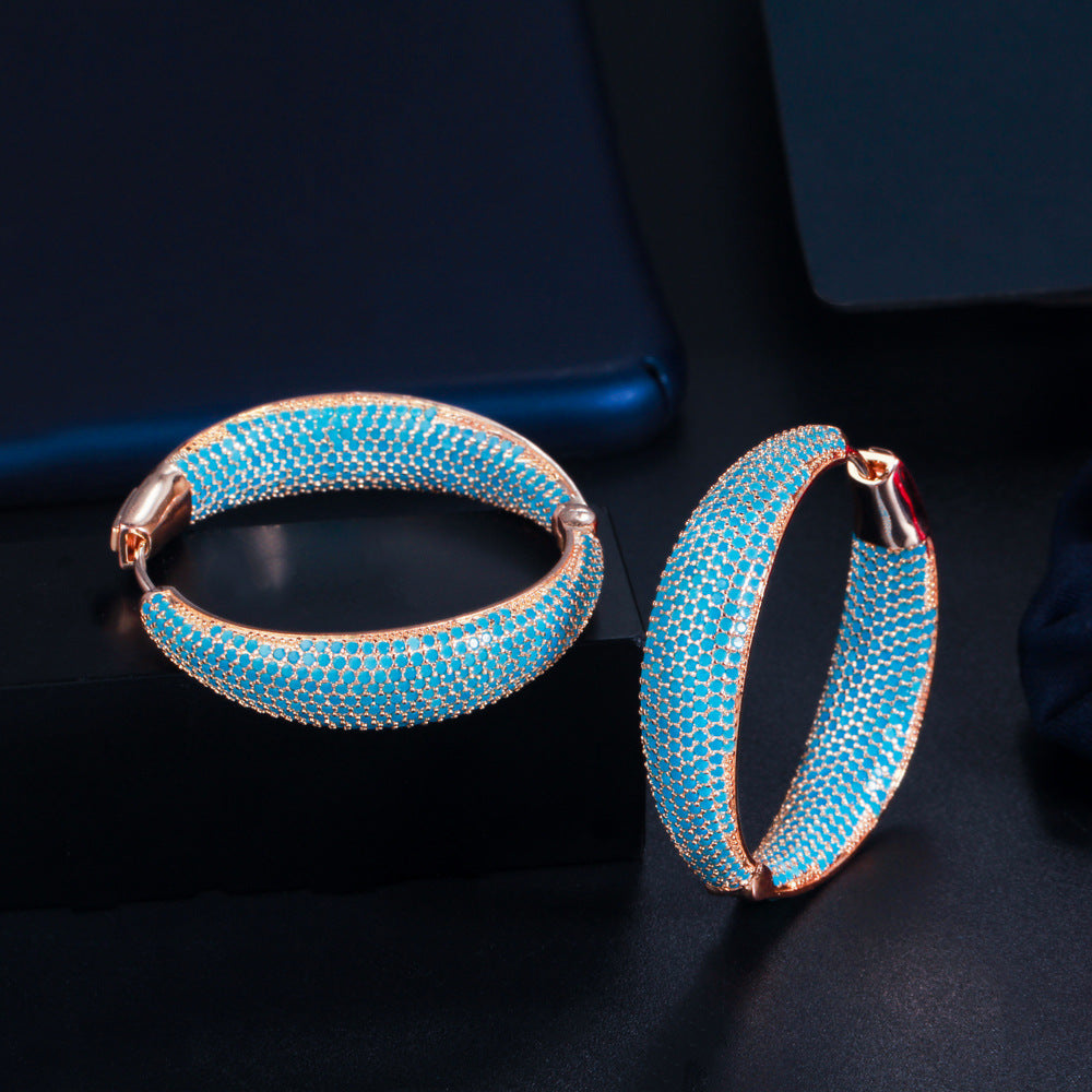Blue Dream Ear Ring - Excessively Expansive European Style Ornate Yellow Brass Set with Zirconia Stones - Retro-Inspired Feminine Earrings - Earring Gift