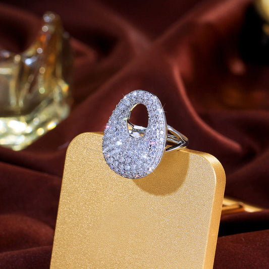 European and American fashion micro-set zirconia open-ended ring luxurious and elegant with open electroplated 18K gold finger ring accessory for hands