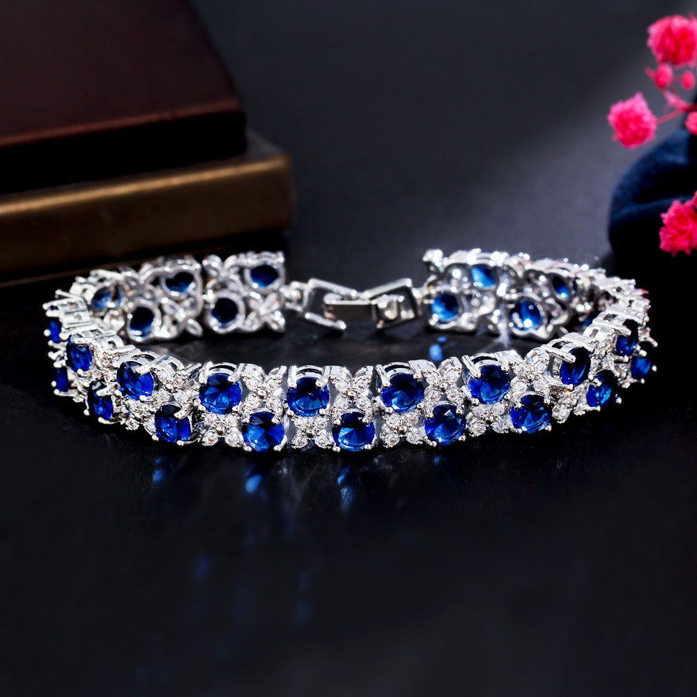 Fashionable and exquisite zircon jewelry wholesale - micro-set blue sapphire and glittering diamond plated white women's bracelet