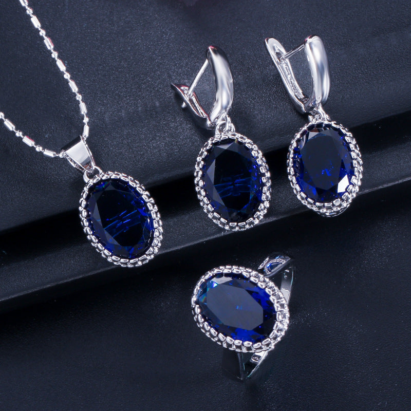 Korean version high-end fashionable chain set - zircon necklace, ring and earrings jewelry set