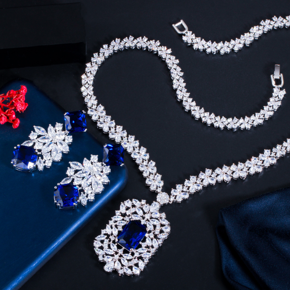 Korean-style bridal zircon necklace earrings and chain set for wedding banquet evening party and party wear set of jewelry