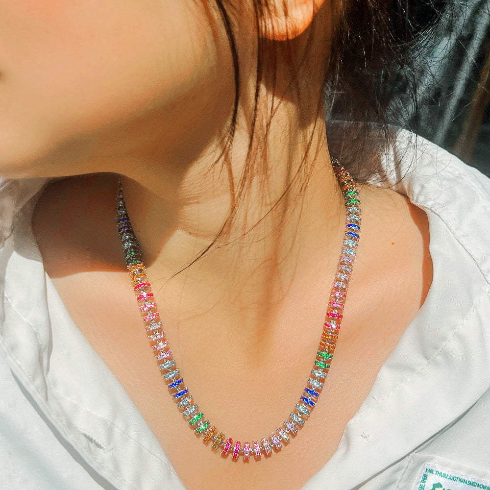 Internet-famous hip-hop style necklace with micro-set colored zirconia stones featuring unique and trendy design full of diamonds