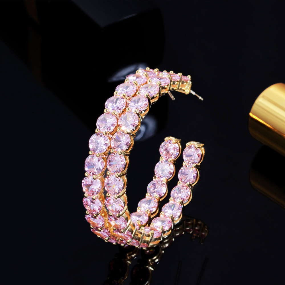 Korean Dongamantown style powder diamond-encrusted ear ring Made of S925 silver electroplated with gold and featuring zirconium stones Ear ring set