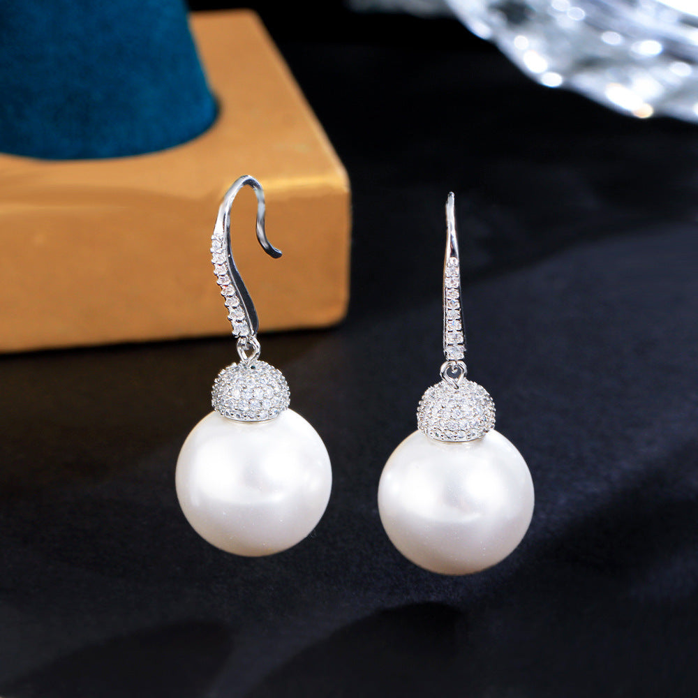 Korean Dongamantown unique pearl earrings with tiny inlaid zirconia sweet earrings personalized ear hooks small accessories