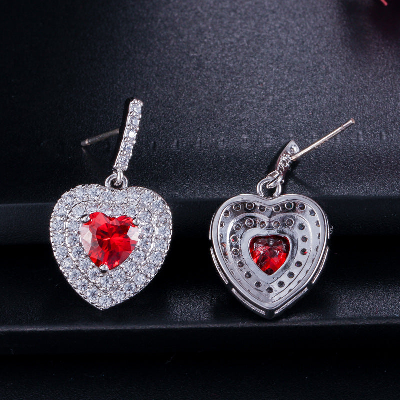Korean-style heart-shaped silver stud earrings Korean-style 925 sterling silver high-end micro-set zirconia earrings