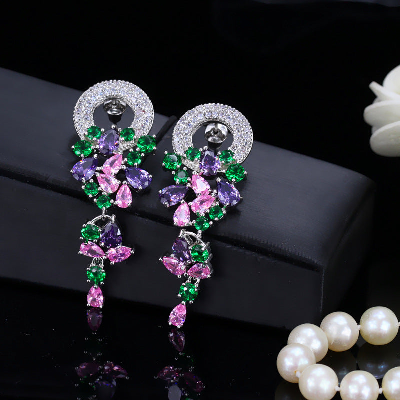 New multi-color garland series earrings with AAA zirconia and sparkling diamond accents