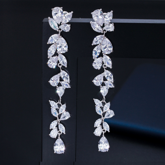 Korean-style classic petal long-drop drop-sleeve earrings with zircon and full-diamond inlay trendy earrings