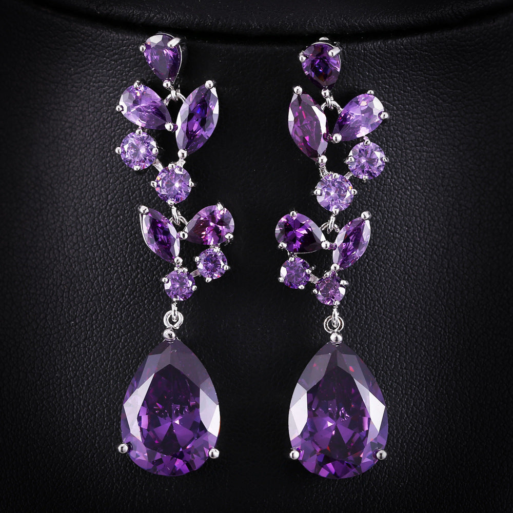 European and American earrings - AAA zirconia luxury long earrings - high-end evening accessories