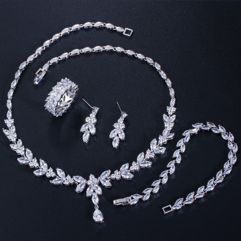 Korean-style elegant wedding dress and accessories set with high-end AAA zirconium stones (four pieces) for brides