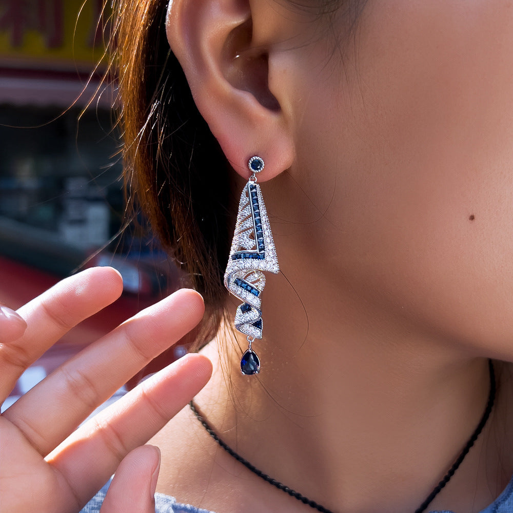 S925 silver needle heavy industry high-end style earrings - exclusive design jewelry - ethnic style retro silk fabric style pendant earrings