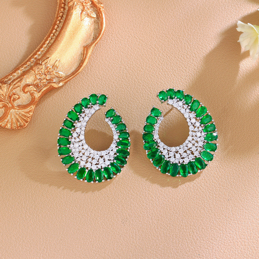 European and American style fashionable luxury s925 silver stud earrings with full diamonds and micro-set zirconia C-shaped ear loops unique ear ornaments