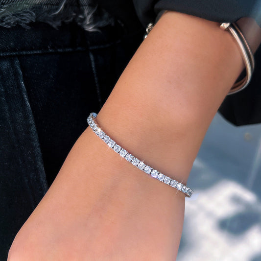 European and American single-row diamond 3mm hip-hop tennis bracelet with full diamonds a unique and rare design featuring ultra-shiny zirconia jewelry