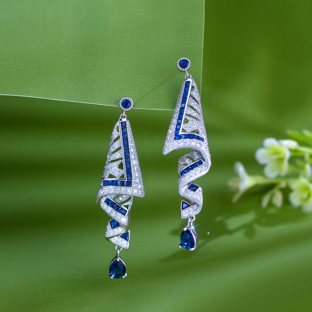 S925 silver needle heavy industry high-end style earrings - exclusive design jewelry - ethnic style retro silk fabric style pendant earrings