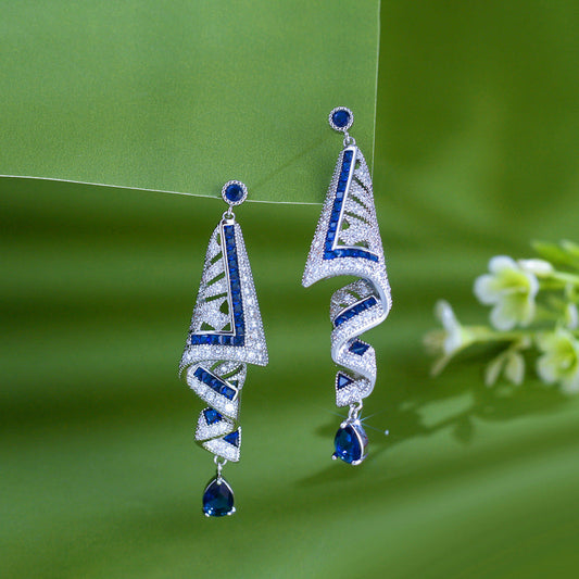 S925 silver needle heavy industry high-end style earrings - exclusive design jewelry - ethnic style retro silk fabric style pendant earrings