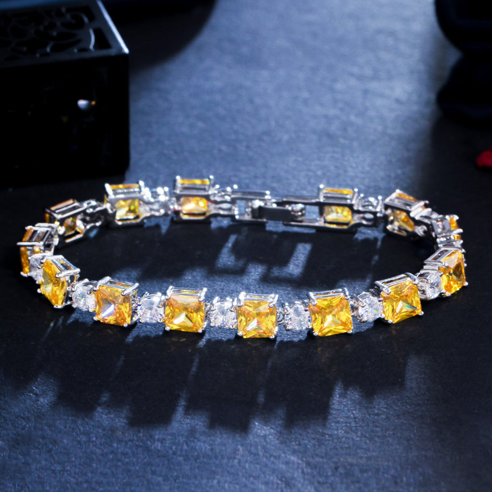 Simple style geometric square zirconia bracelet,yellow copper plated gold jewelry accessory
