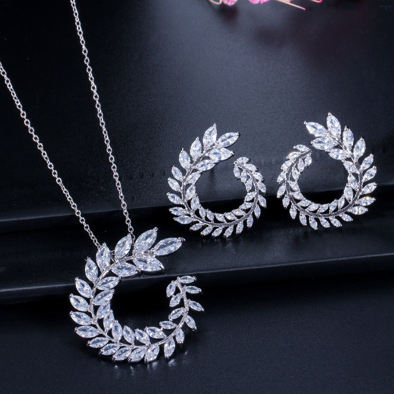 Zircon necklace and earrings set - two earrings Made of genuine white gold electroplated for long-lasting color retention