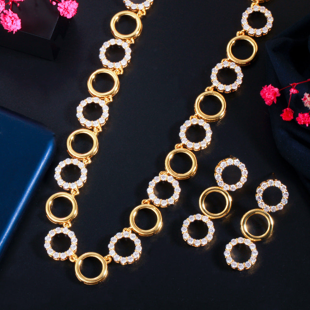 Geometric circular necklace and earring set - simple bridal gown accessories