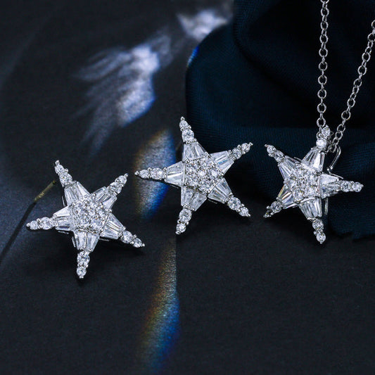 Korean version simple and versatile ear jewelry necklace pendant set S925 pure silver pin high-end micro-set zirconia stones