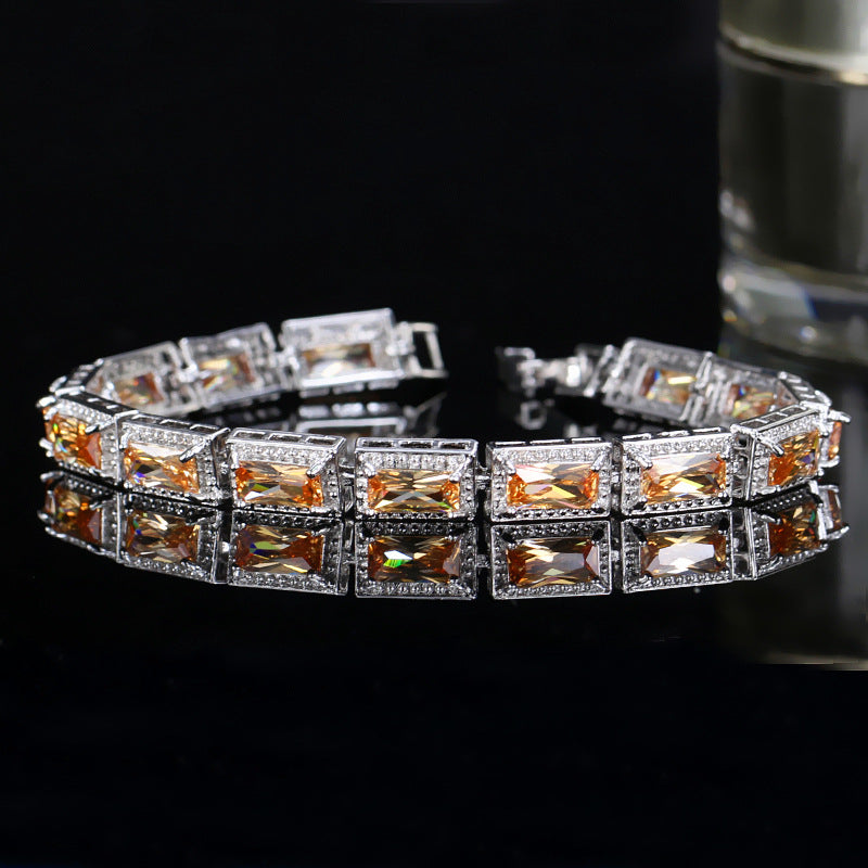 Korean version of fashionable jewelry - electroplated white gold with tiny zirconia inlays bracelet and chain