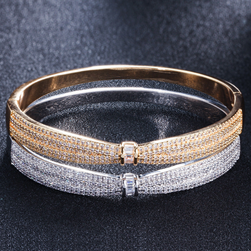 European and American minimalist bow-shaped zirconia bracelet fashionable and unique spring clasp wristband