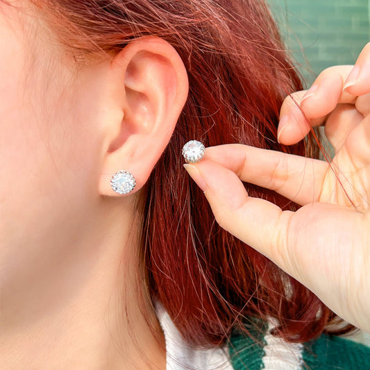 Korean version of ear studs - Crown-shaped multi-colored, 8MM set with zirconia stones eco-friendly earrings small accessories