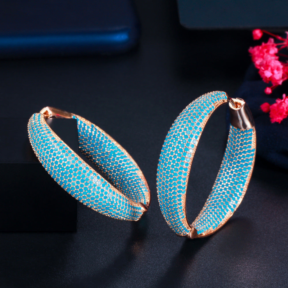Blue Dream Ear Ring - Excessively Expansive European Style Ornate Yellow Brass Set with Zirconia Stones - Retro-Inspired Feminine Earrings - Earring Gift