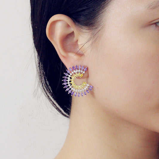 Korean-style earrings - Fashionable and versatile high-end and shiny zirconia earrings personalized diamond-studded Korean ear studs