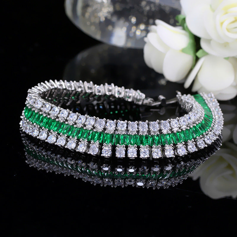 European and American fashion electroplated genuine gold zirconium watch chain - three-row bracelet