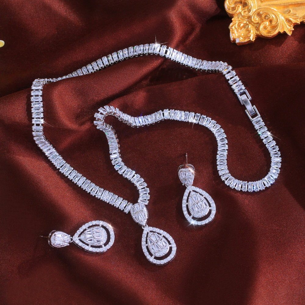 Dazzling diamond necklace and earrings bridal wedding zircon bracelet fashionable claw chain evening party dress jewelry set