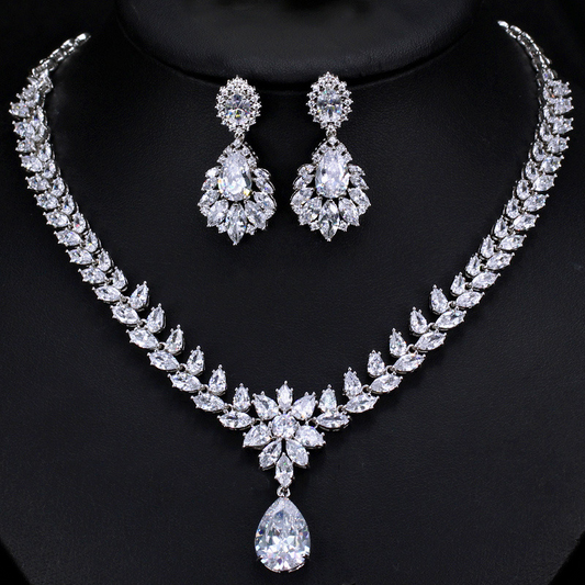 European and American 3A Zircon Set - Ultra-Shimmer Wedding Party Accessories - Earrings and Necklace Set