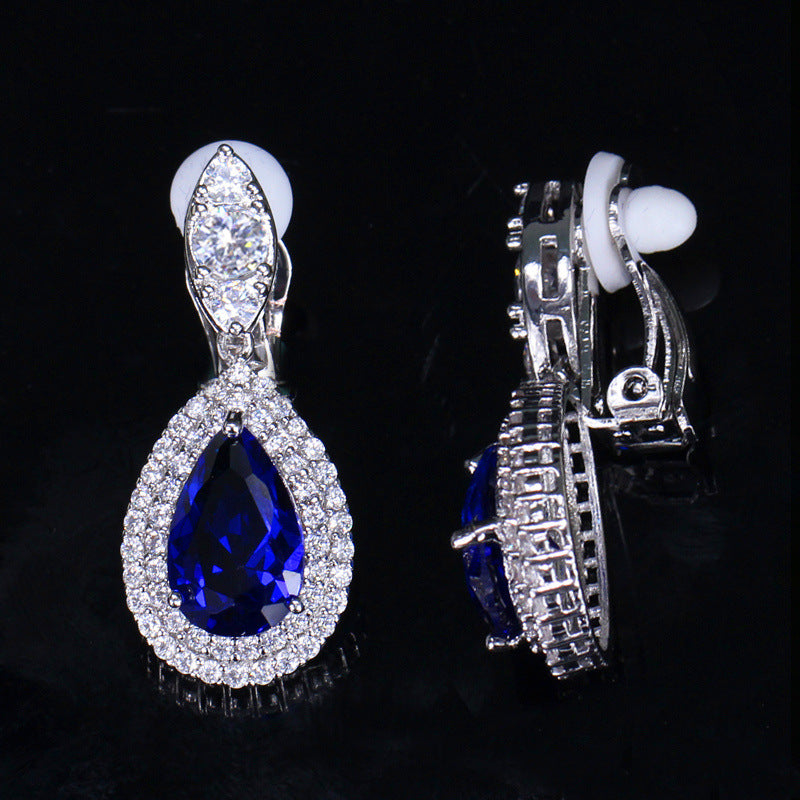 New trendy Korean-style 3A zirconia ear clips - elegant teardrop wedding evening earrings