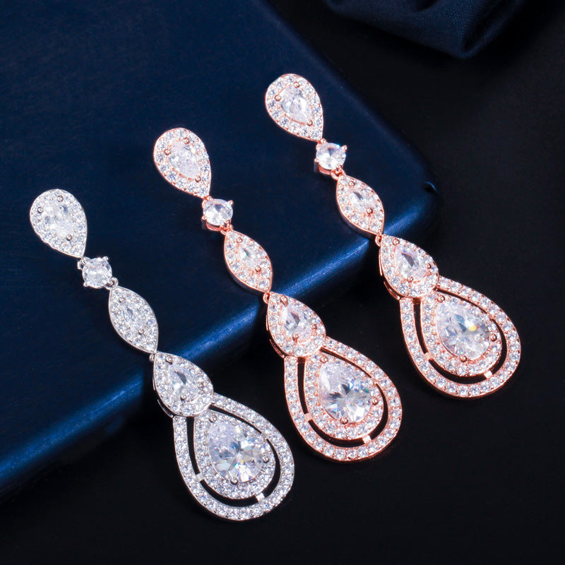 European style long-style earrings with S925 silver hooks set with AAA zirconia stones, fashionable and versatile drop earrings